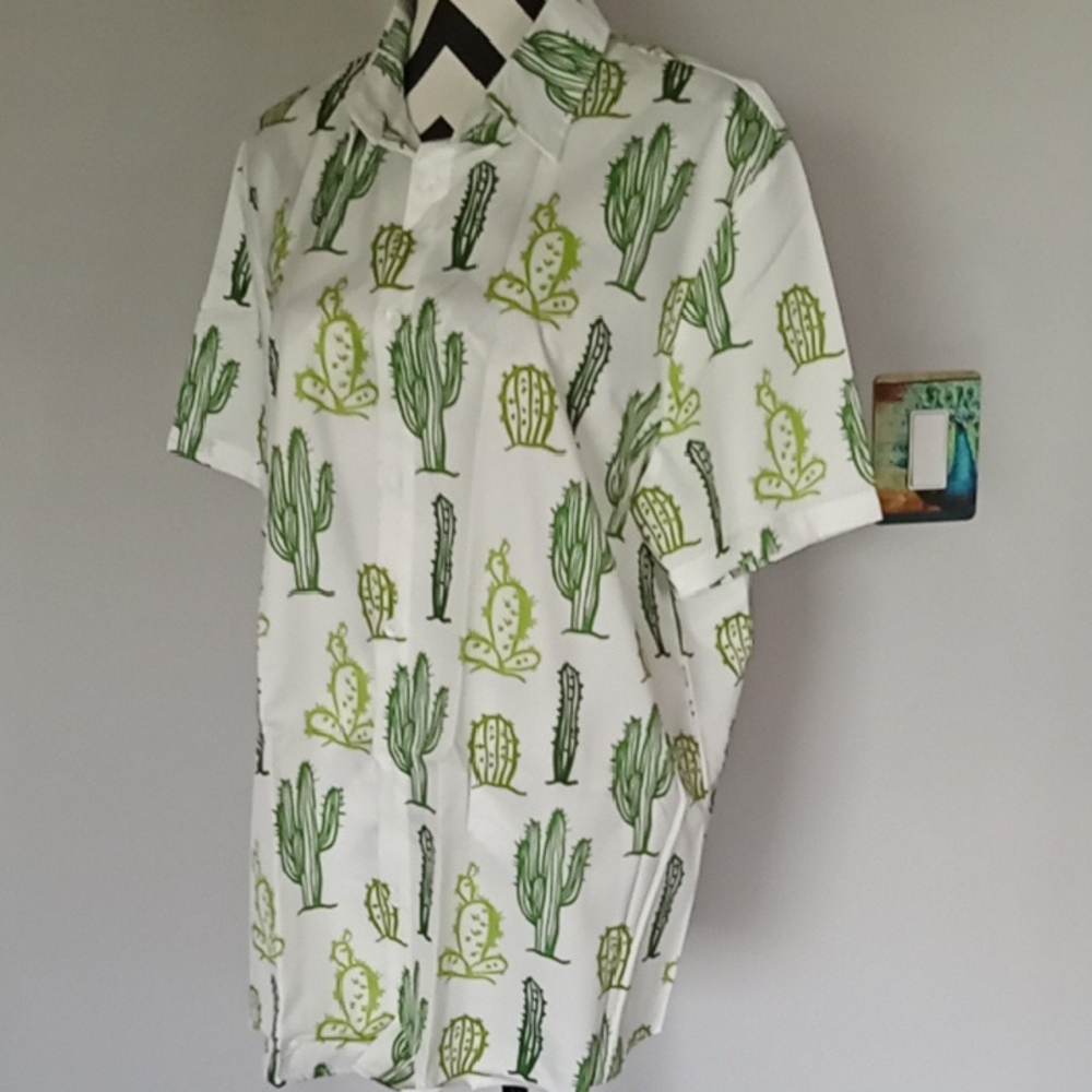 Men's Green Cactus Print Shirt - Picture 6 of 7